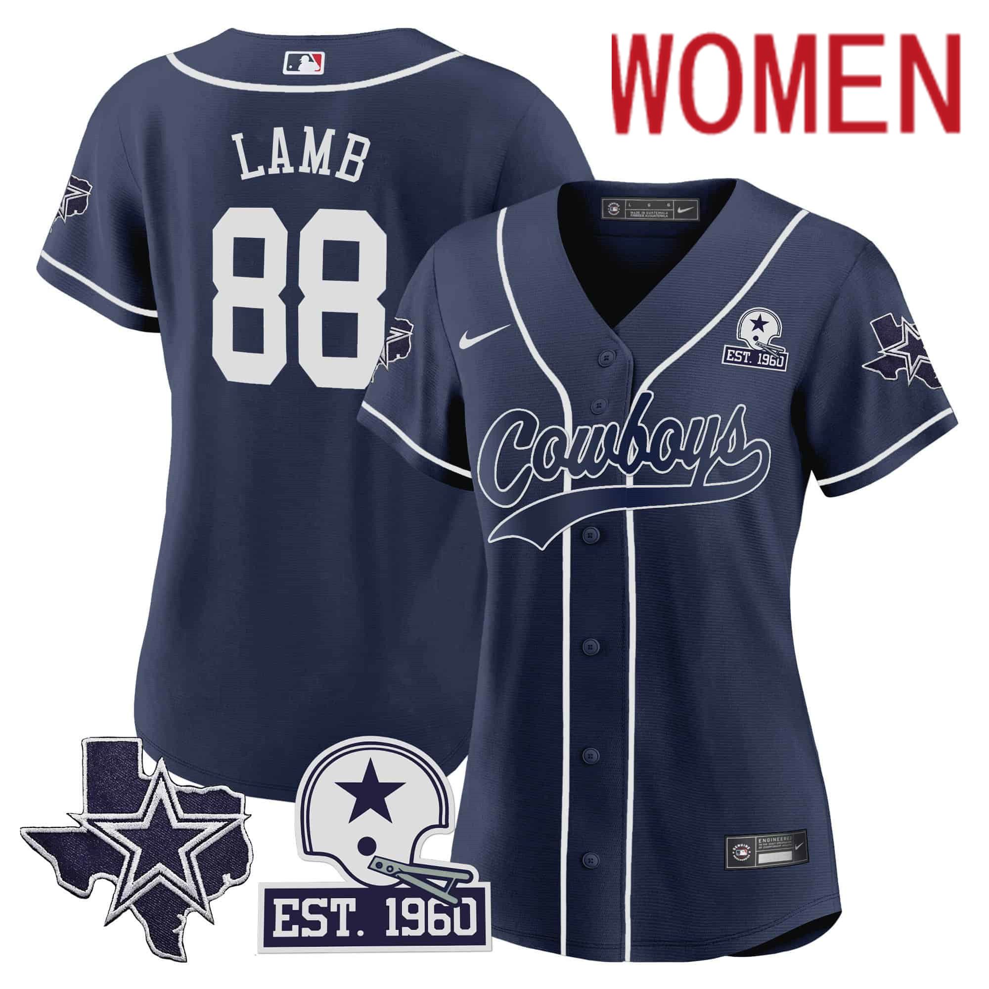 Women Dallas Cowboys 88 Lamb Dark blue 2024 Nike Patch Baseball NFL Jersey
